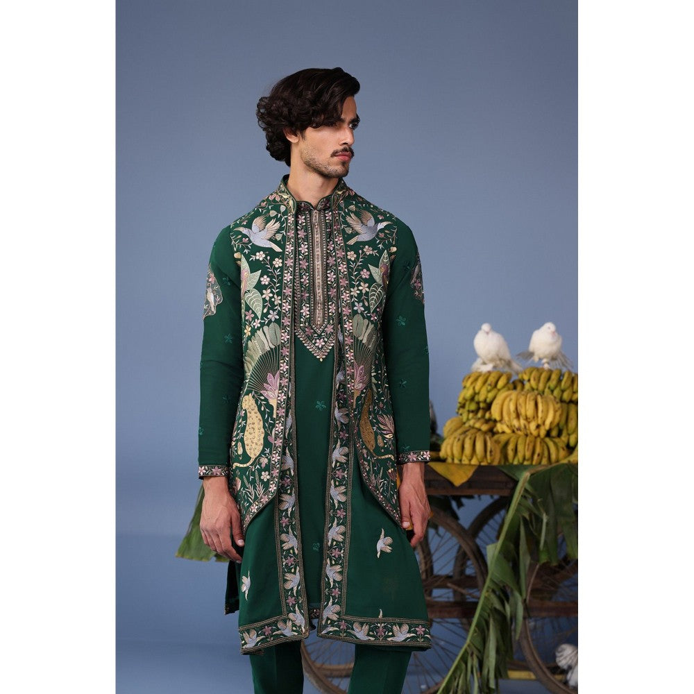 KALPRAAG Green Viscose Embroidered Kurta Jacket Set