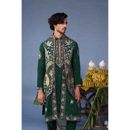 KALPRAAG Green Viscose Embroidered Kurta Jacket Set