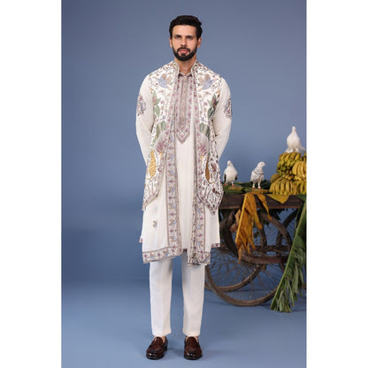 KALPRAAG Ivory Viscose Embroidered Kurta Jacket Set