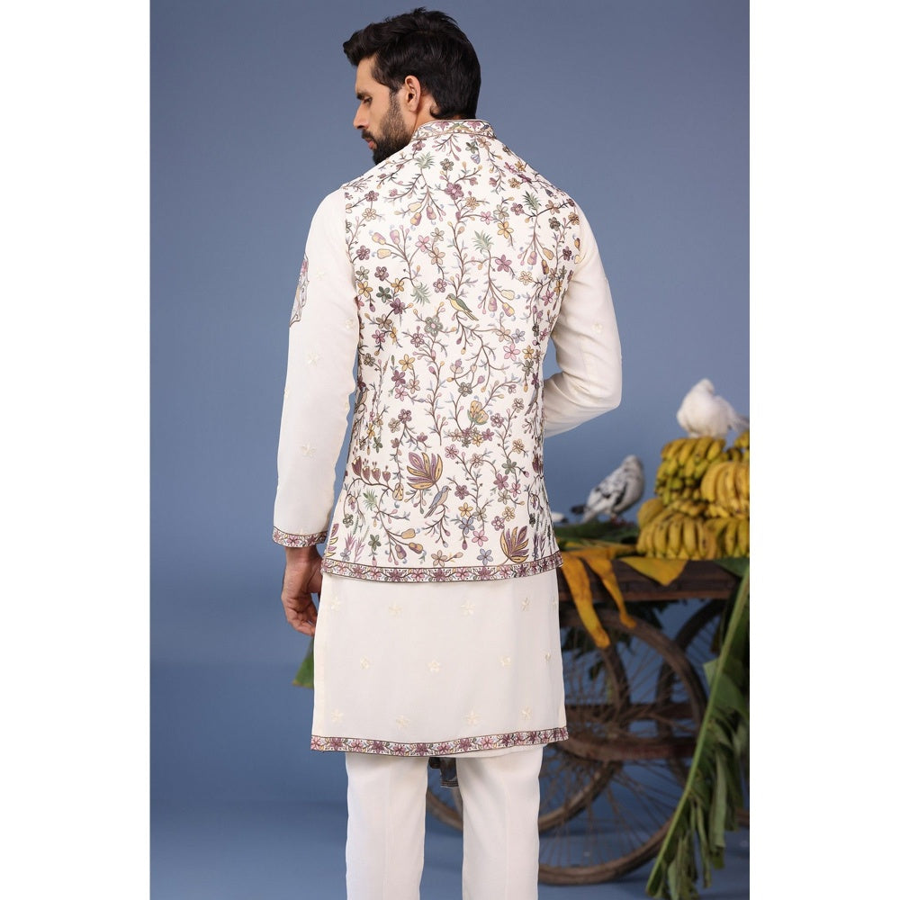KALPRAAG Ivory Viscose Embroidered Kurta Jacket Set