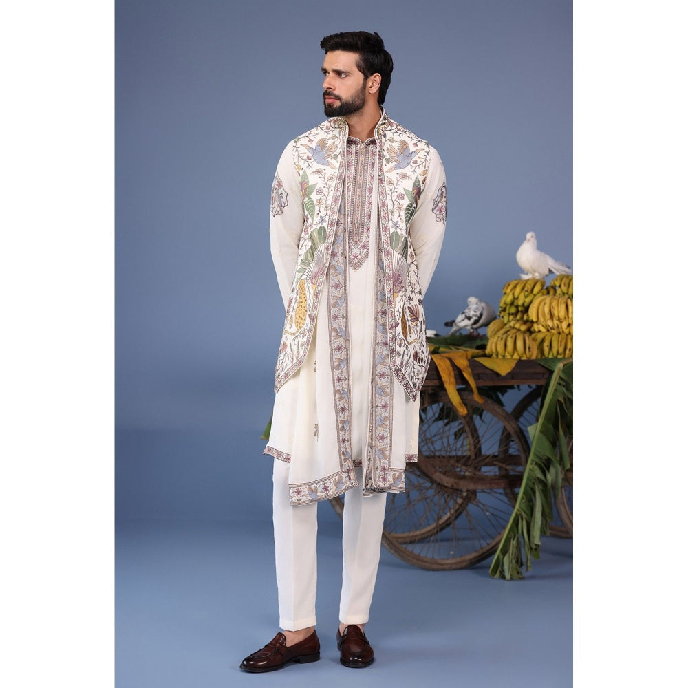 KALPRAAG Ivory Viscose Embroidered Kurta Jacket Set
