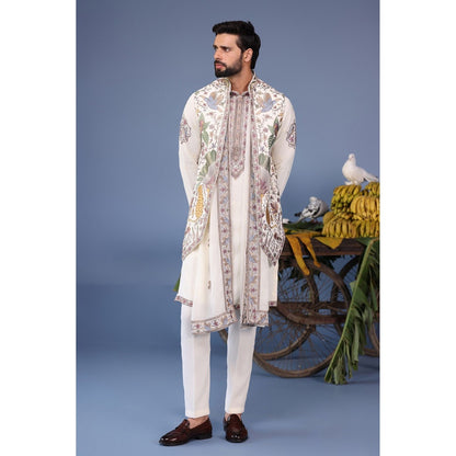 KALPRAAG Ivory Viscose Embroidered Kurta Jacket Set