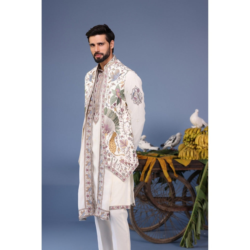 KALPRAAG Ivory Viscose Embroidered Kurta Jacket Set