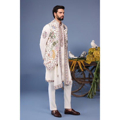 KALPRAAG Ivory Viscose Embroidered Kurta Jacket Set