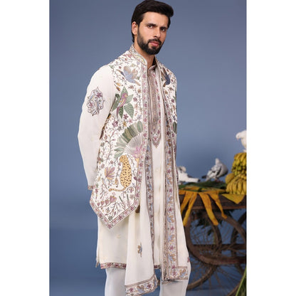 KALPRAAG Ivory Viscose Embroidered Kurta Jacket Set
