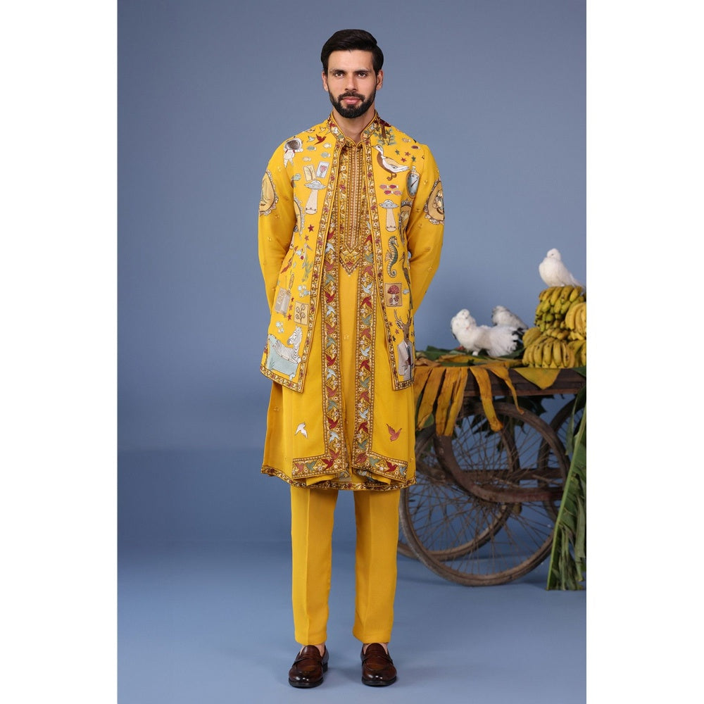 KALPRAAG Yellow Viscose Embroidered Kurta Jacket Set