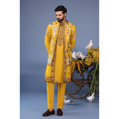 KALPRAAG Yellow Viscose Embroidered Kurta Jacket Set