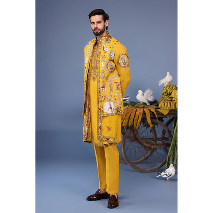 KALPRAAG Yellow Viscose Embroidered Kurta Jacket Set