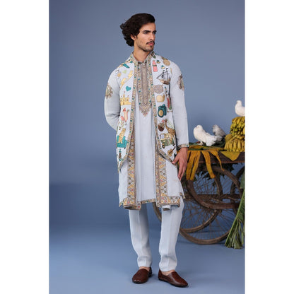 KALPRAAG Blue Viscose Embroidered Kurta Jacket Set