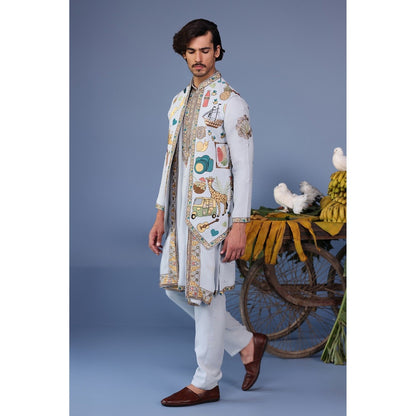 KALPRAAG Blue Viscose Embroidered Kurta Jacket Set