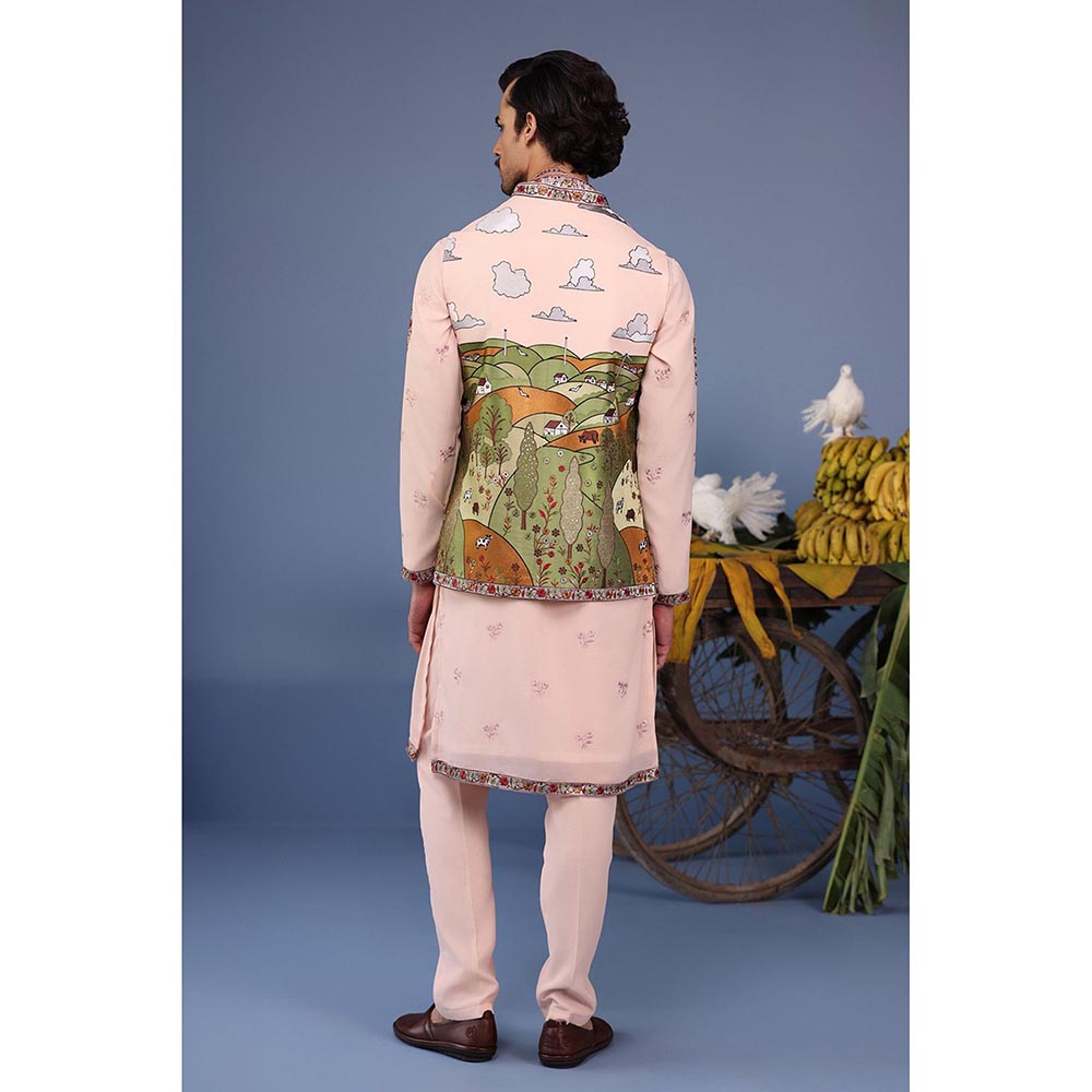 KALPRAAG Pink Viscose Embroidered Kurta Jacket Set