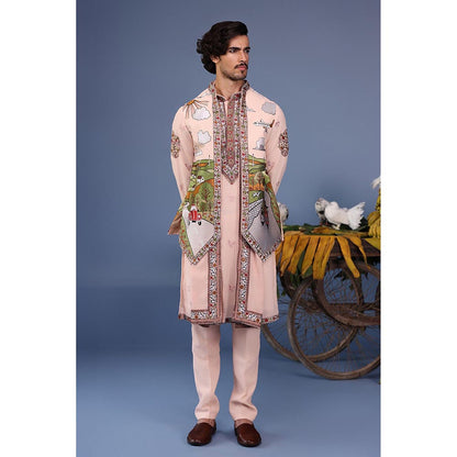 KALPRAAG Pink Viscose Embroidered Kurta Jacket Set