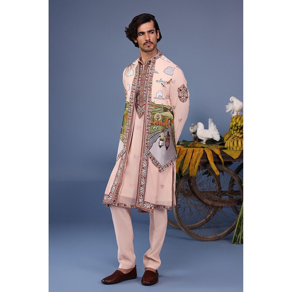 KALPRAAG Pink Viscose Embroidered Kurta Jacket Set