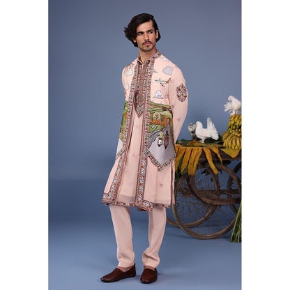 KALPRAAG Pink Viscose Embroidered Kurta Jacket Set