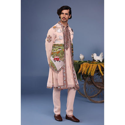 KALPRAAG Pink Viscose Embroidered Kurta Jacket Set