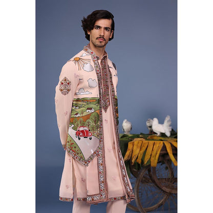 KALPRAAG Pink Viscose Embroidered Kurta Jacket Set