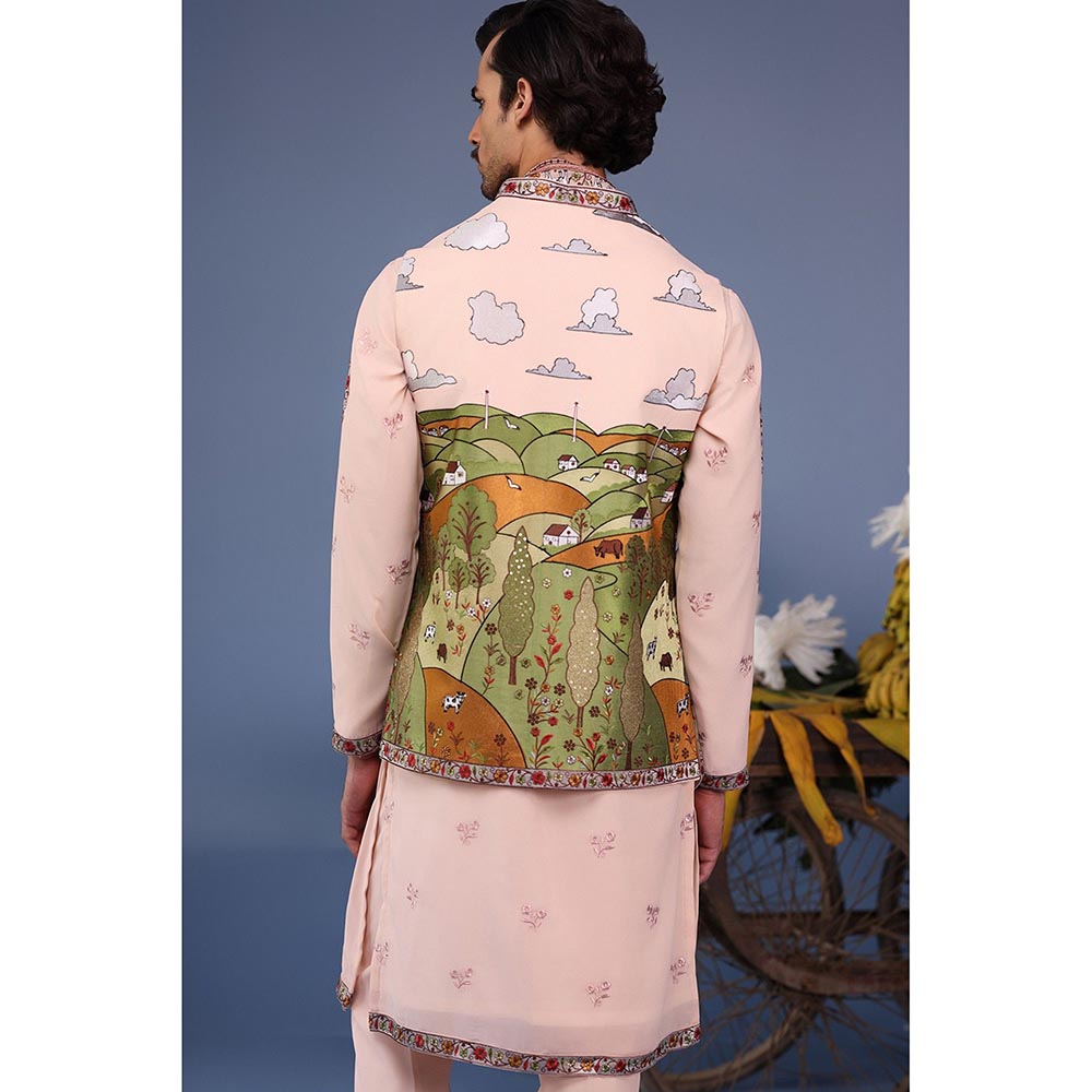 KALPRAAG Pink Viscose Embroidered Kurta Jacket Set