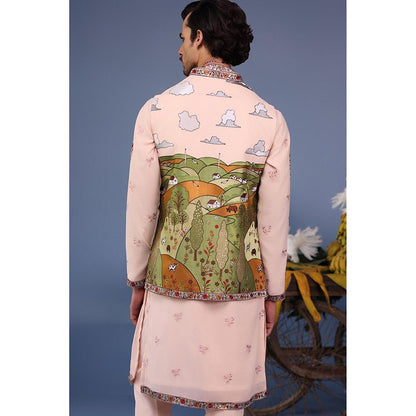 KALPRAAG Pink Viscose Embroidered Kurta Jacket Set