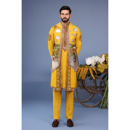 KALPRAAG Yellow Viscose Embroidered Kurta Jacket Set