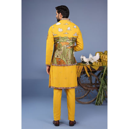 KALPRAAG Yellow Viscose Embroidered Kurta Jacket Set