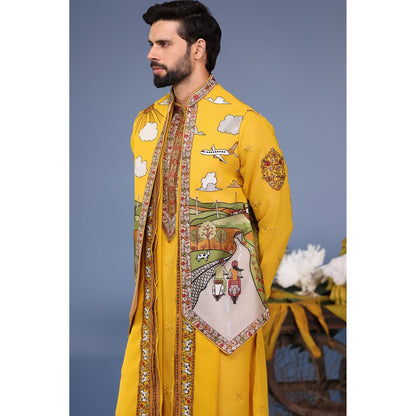 KALPRAAG Yellow Viscose Embroidered Kurta Jacket Set