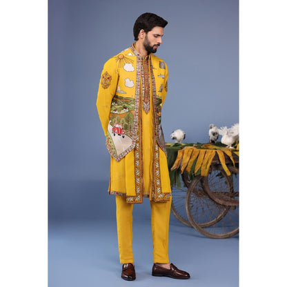 KALPRAAG Yellow Viscose Embroidered Kurta Jacket Set