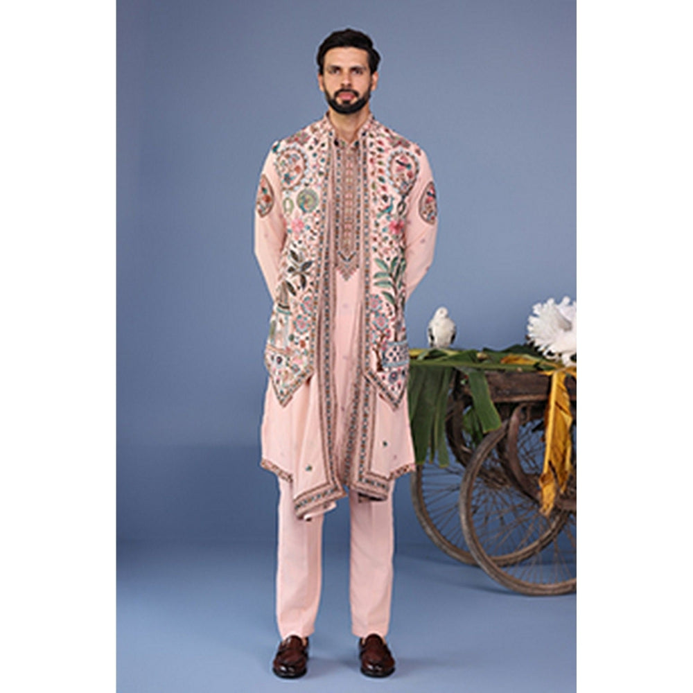 KALPRAAG Pink Viscose Embroidered Kurta Jacket Set