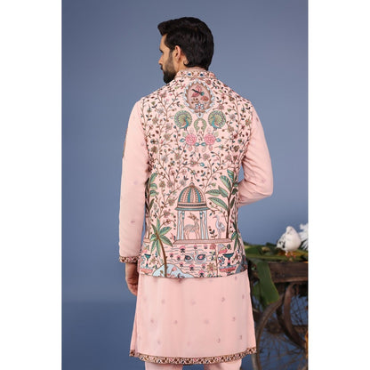 KALPRAAG Pink Viscose Embroidered Kurta Jacket Set