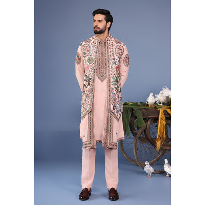 KALPRAAG Pink Viscose Embroidered Kurta Jacket Set