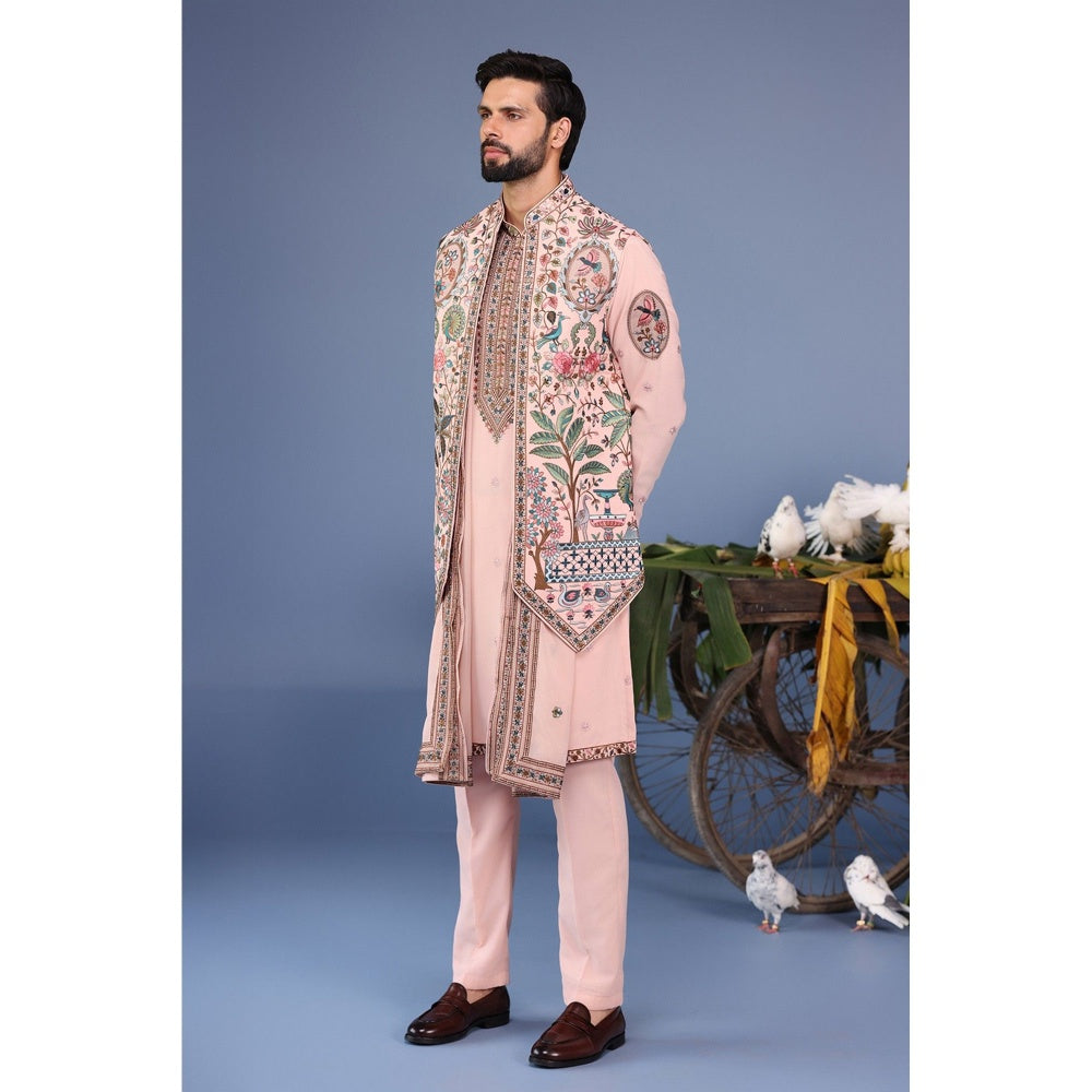 KALPRAAG Pink Viscose Embroidered Kurta Jacket Set