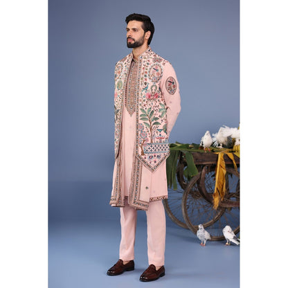 KALPRAAG Pink Viscose Embroidered Kurta Jacket Set