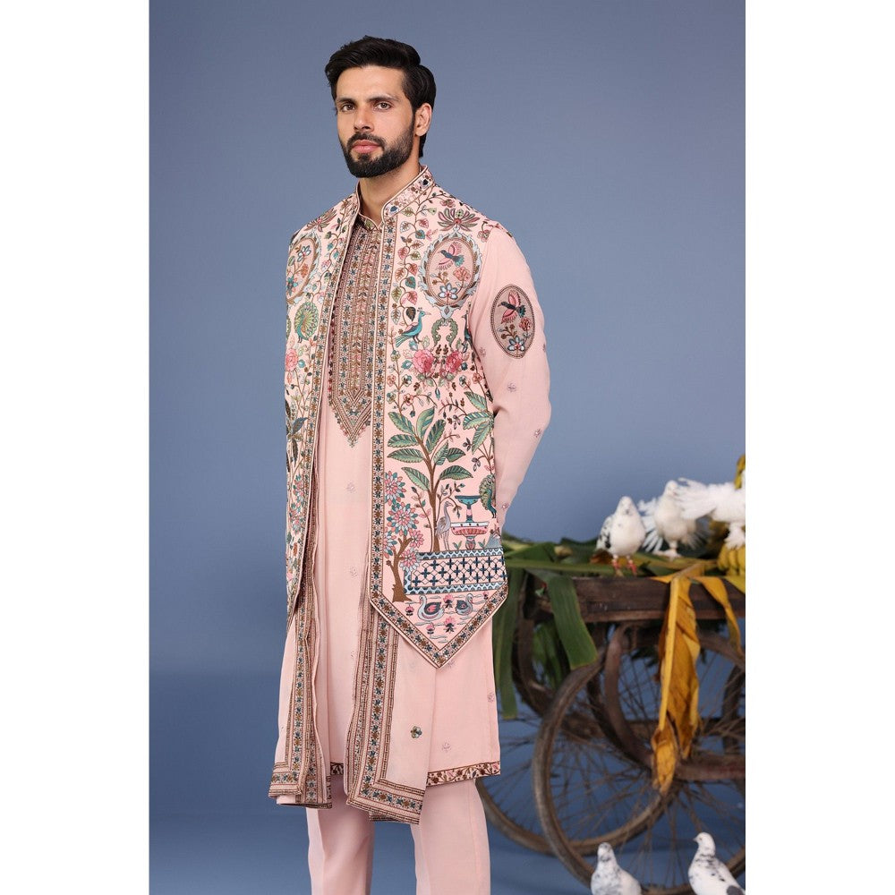 KALPRAAG Pink Viscose Embroidered Kurta Jacket Set