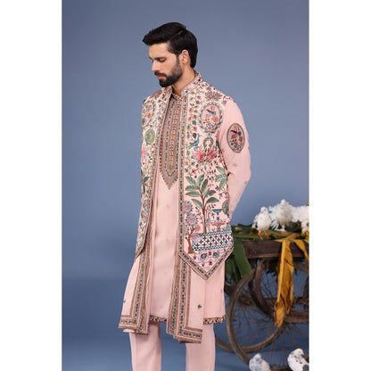 KALPRAAG Pink Viscose Embroidered Kurta Jacket Set