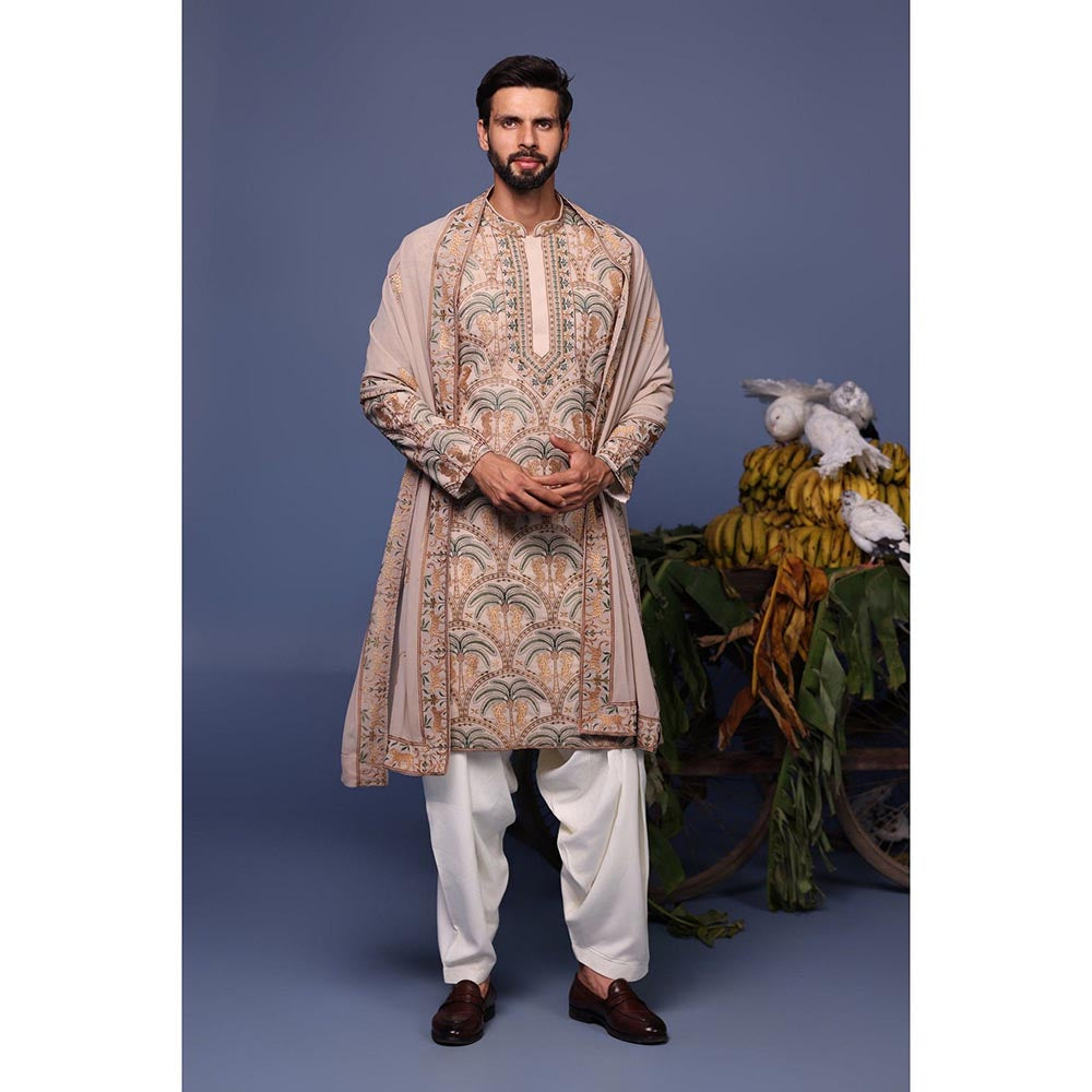 KALPRAAG Beige Viscose Embroidered Kurta with Salwar and Dupatta