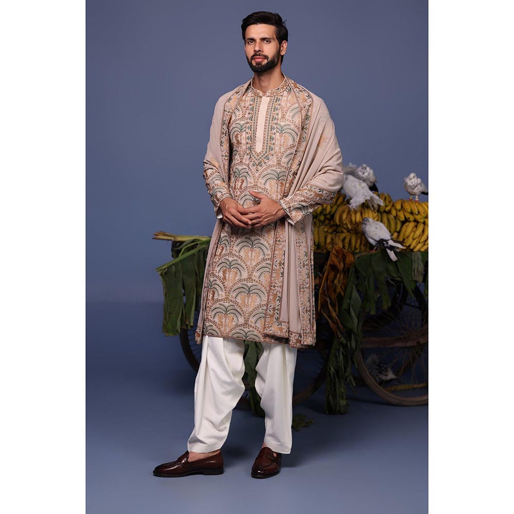 KALPRAAG Beige Viscose Embroidered Kurta with Salwar and Dupatta