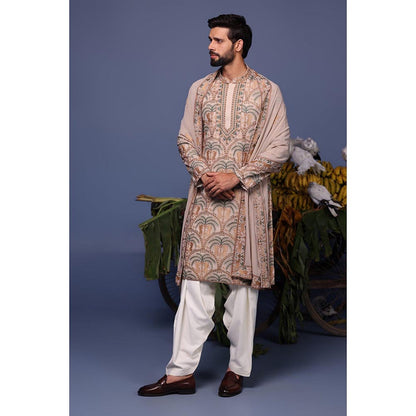 KALPRAAG Beige Viscose Embroidered Kurta with Salwar and Dupatta