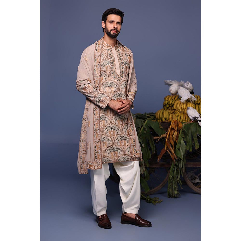 KALPRAAG Beige Viscose Embroidered Kurta with Salwar and Dupatta