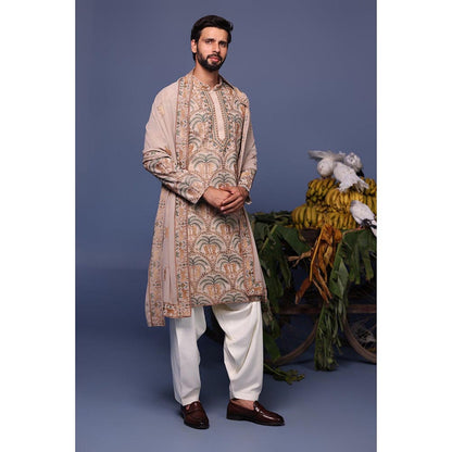 KALPRAAG Beige Viscose Embroidered Kurta with Salwar and Dupatta