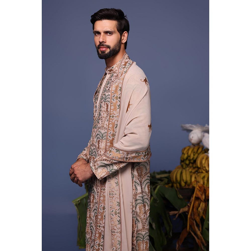 KALPRAAG Beige Viscose Embroidered Kurta with Salwar and Dupatta