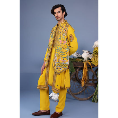 KALPRAAG Yellow Viscose Embroidered Kurta Jacket Set