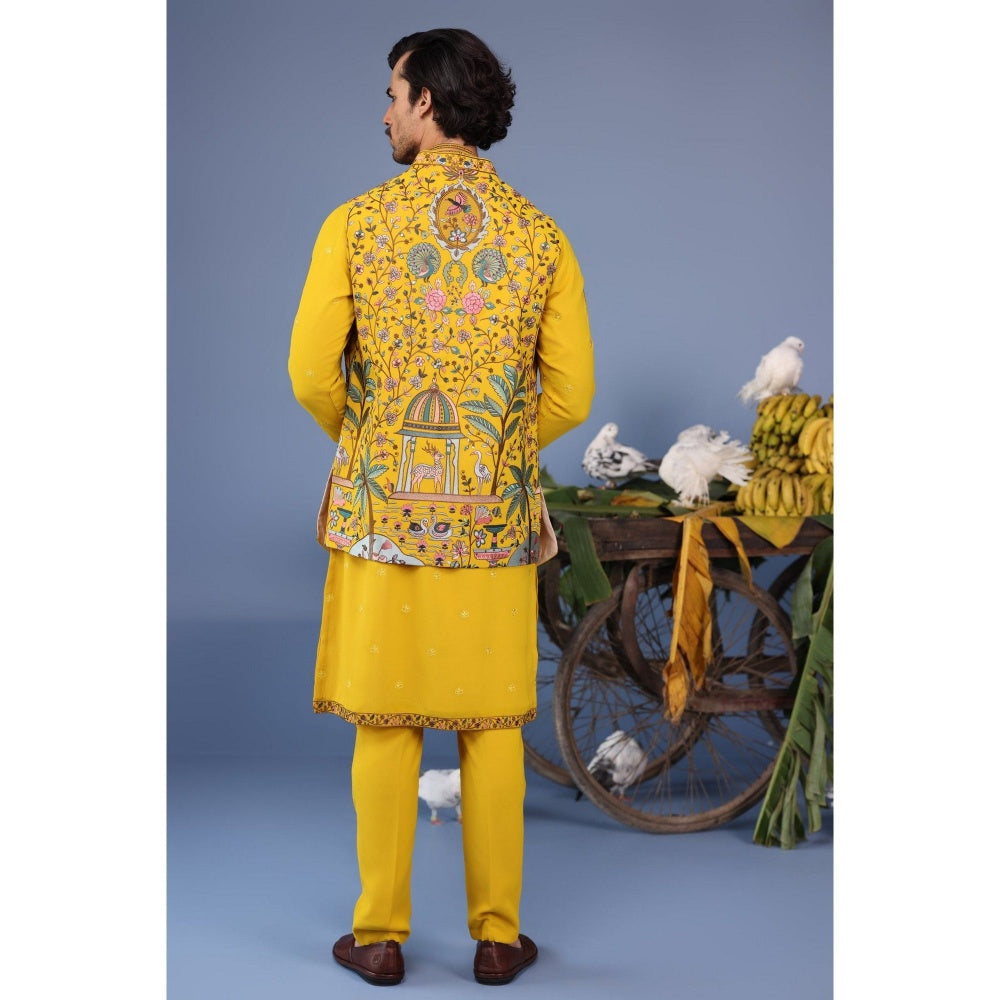 KALPRAAG Yellow Viscose Embroidered Kurta Jacket Set