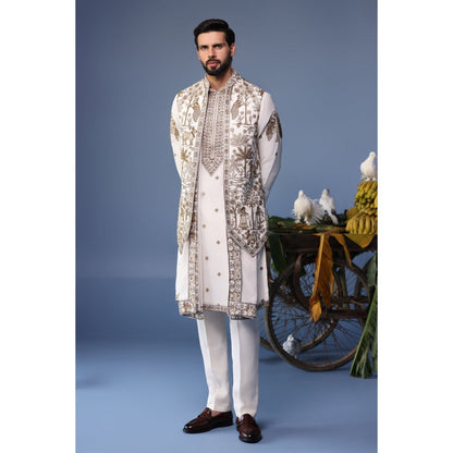 KALPRAAG Ivory Viscose Embroidered Kurta Jacket Set