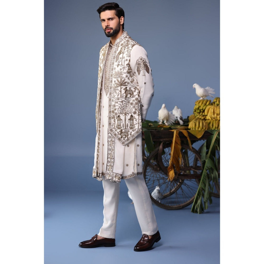 KALPRAAG Ivory Viscose Embroidered Kurta Jacket Set