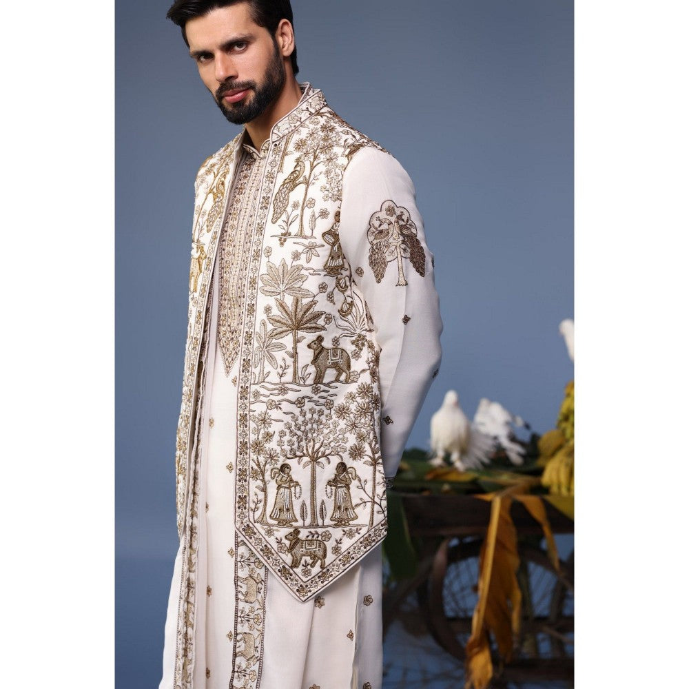 KALPRAAG Ivory Viscose Embroidered Kurta Jacket Set