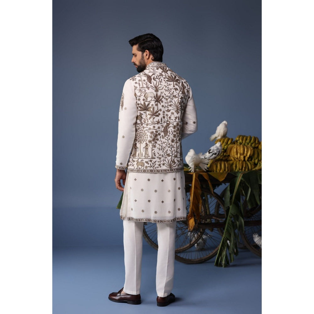 KALPRAAG Ivory Viscose Embroidered Kurta Jacket Set