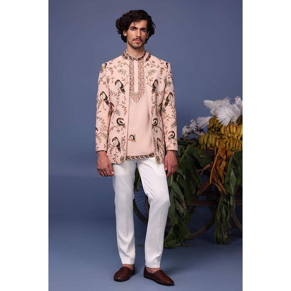 KALPRAAG Pink Viscose Embroidered Kurta Jacket Set