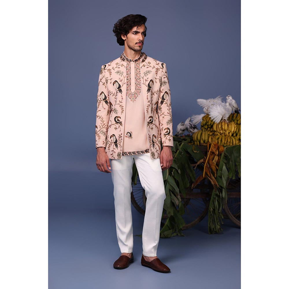 KALPRAAG Pink Viscose Embroidered Kurta Jacket Set