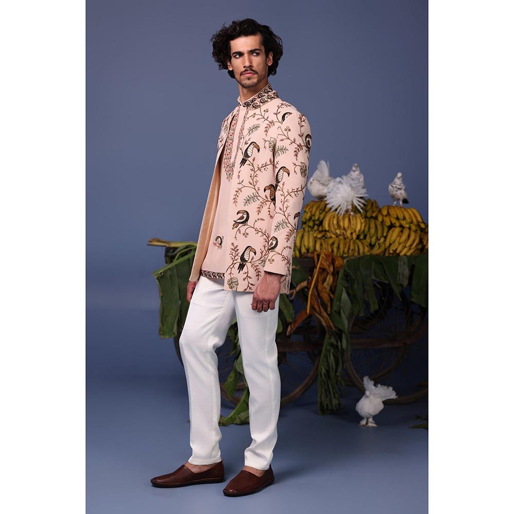KALPRAAG Pink Viscose Embroidered Kurta Jacket Set