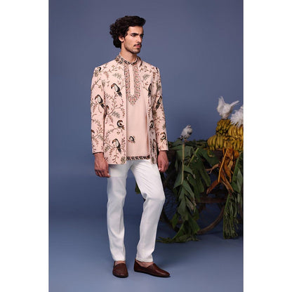 KALPRAAG Pink Viscose Embroidered Kurta Jacket Set