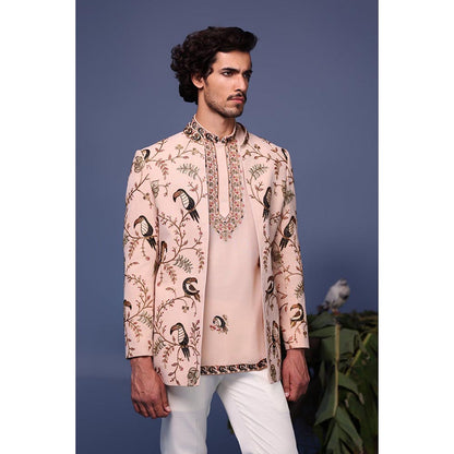 KALPRAAG Pink Viscose Embroidered Kurta Jacket Set